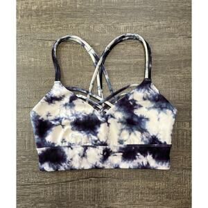 JOY LAB Women's Blue&White Tie Dye Strappy Wireless Athletic Sports Bra, Size XS
